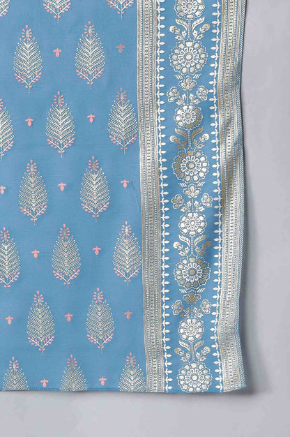 Pink Printed kurta Blue Trousers and Dupatta Set