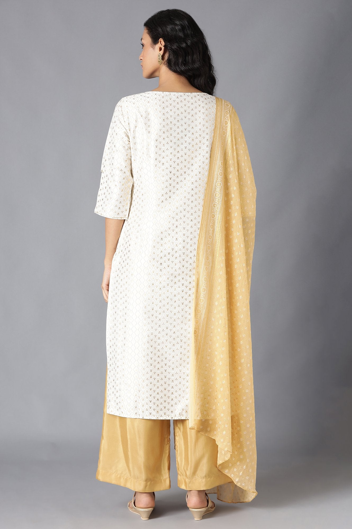 White Printed kurta, Palazzo and Dupatta Set