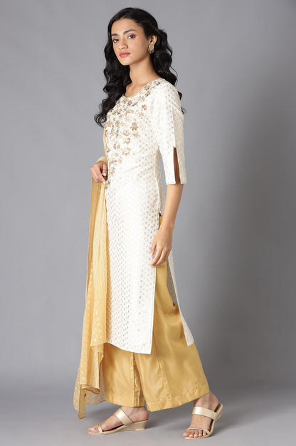 White Printed kurta, Palazzo and Dupatta Set