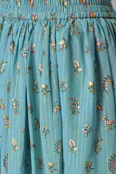 Yellow Embroidered kurta with Green Printed Skirt and Yellow Dupatta
