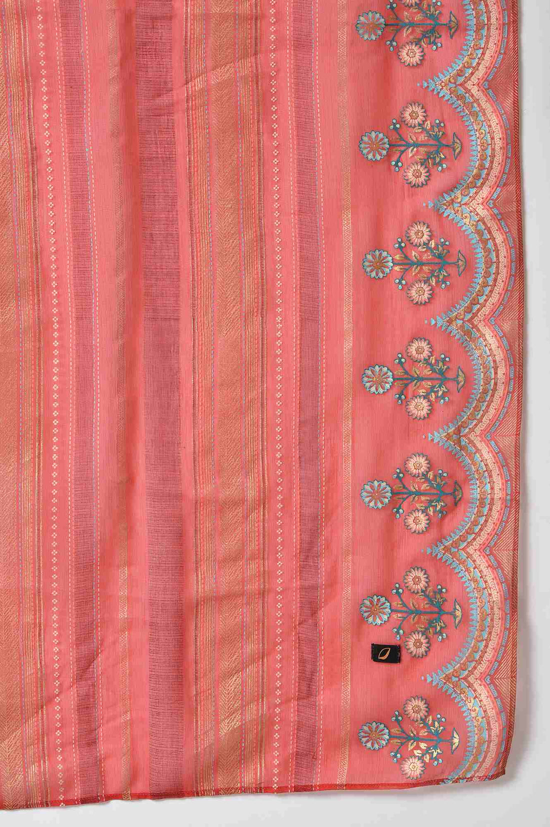 Blue Foil Printed Kurta with Red Tights and Printed Dupatta Set