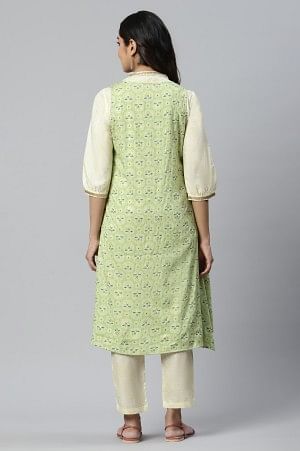 Green Sleeveless Sequined Gillet with kurta and Pants