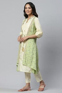 Green Sleeveless Sequined Gillet with kurta and Pants