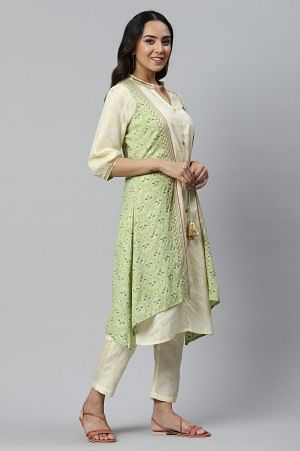 Green Sleeveless Sequined Gillet with kurta and Pants