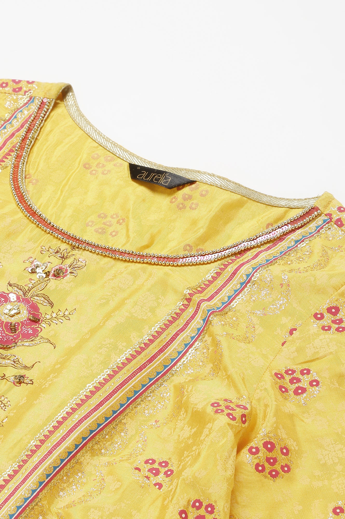 Yellow Asymmetric kurta with Pink Trouser and Dupatta