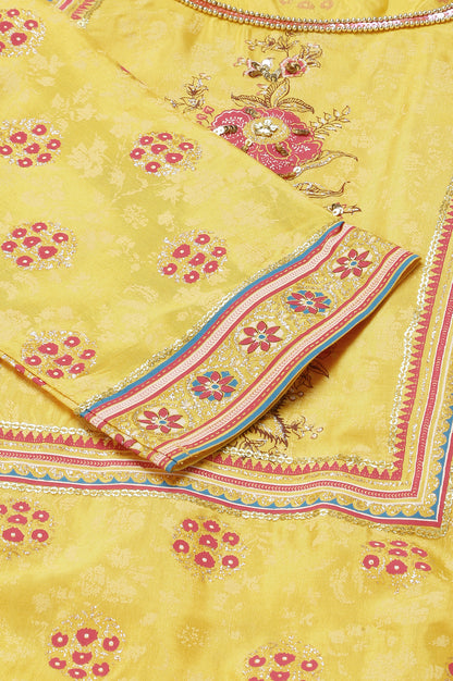 Yellow Asymmetric kurta with Pink Trouser and Dupatta