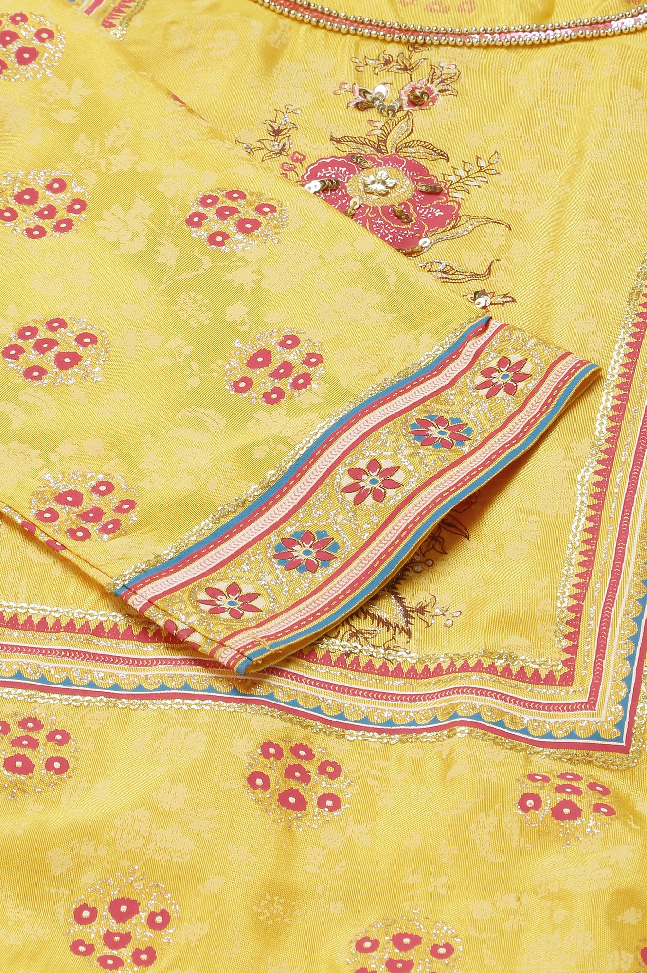 Liva Yellow Asymmetric Kurta With Pink Trouser And Dupatta