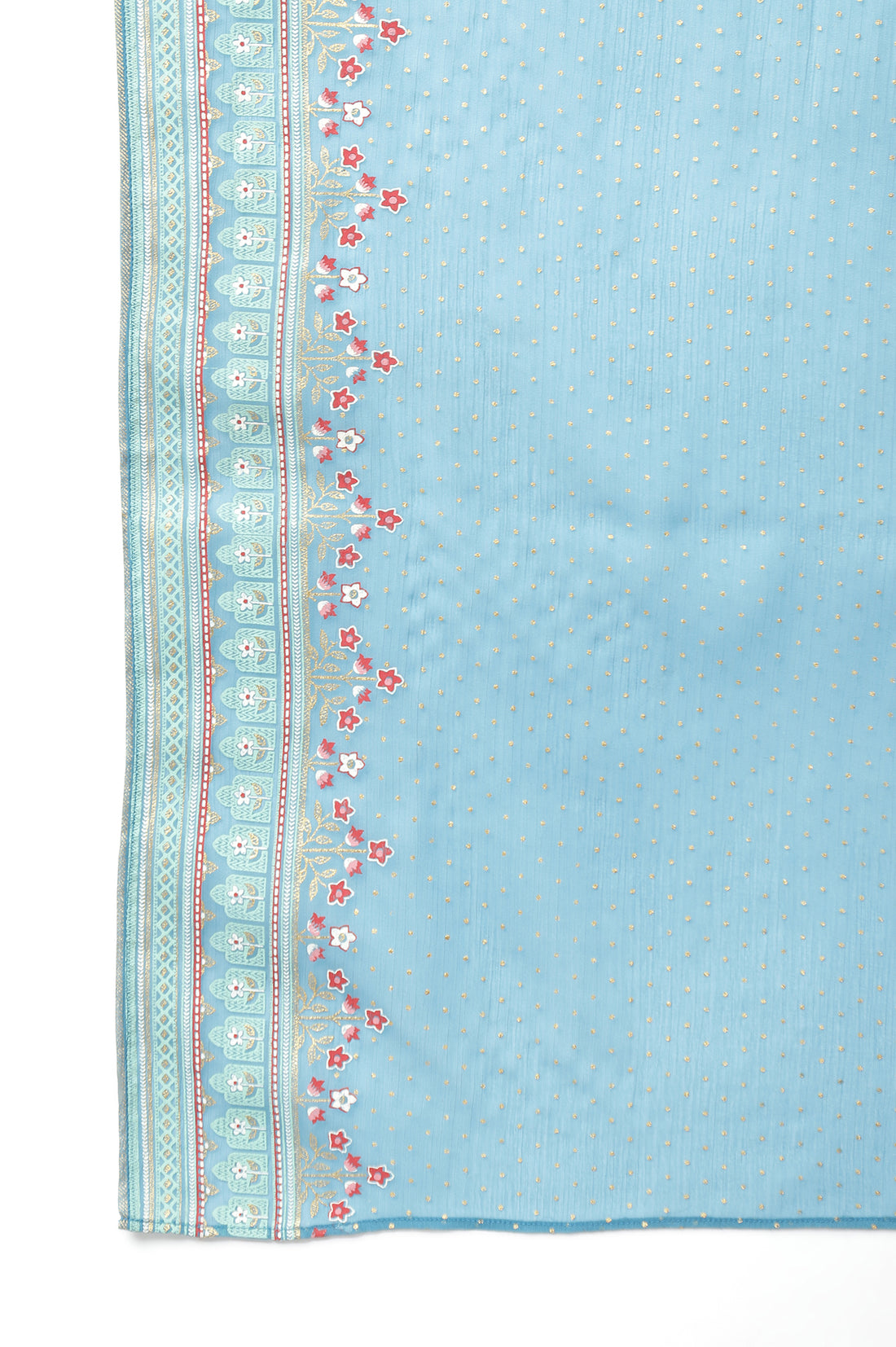 Blue Glitter Printed kurta with Blue Trousers and Dupatta