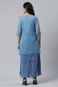 Blue A-line Gillet and Dress Set