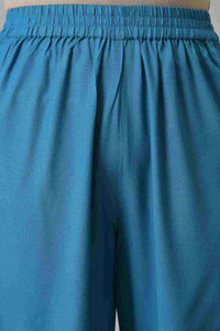 LIVA Black Zari Embroidered kurta with Blue Straight Palazzo and Dupatta Set