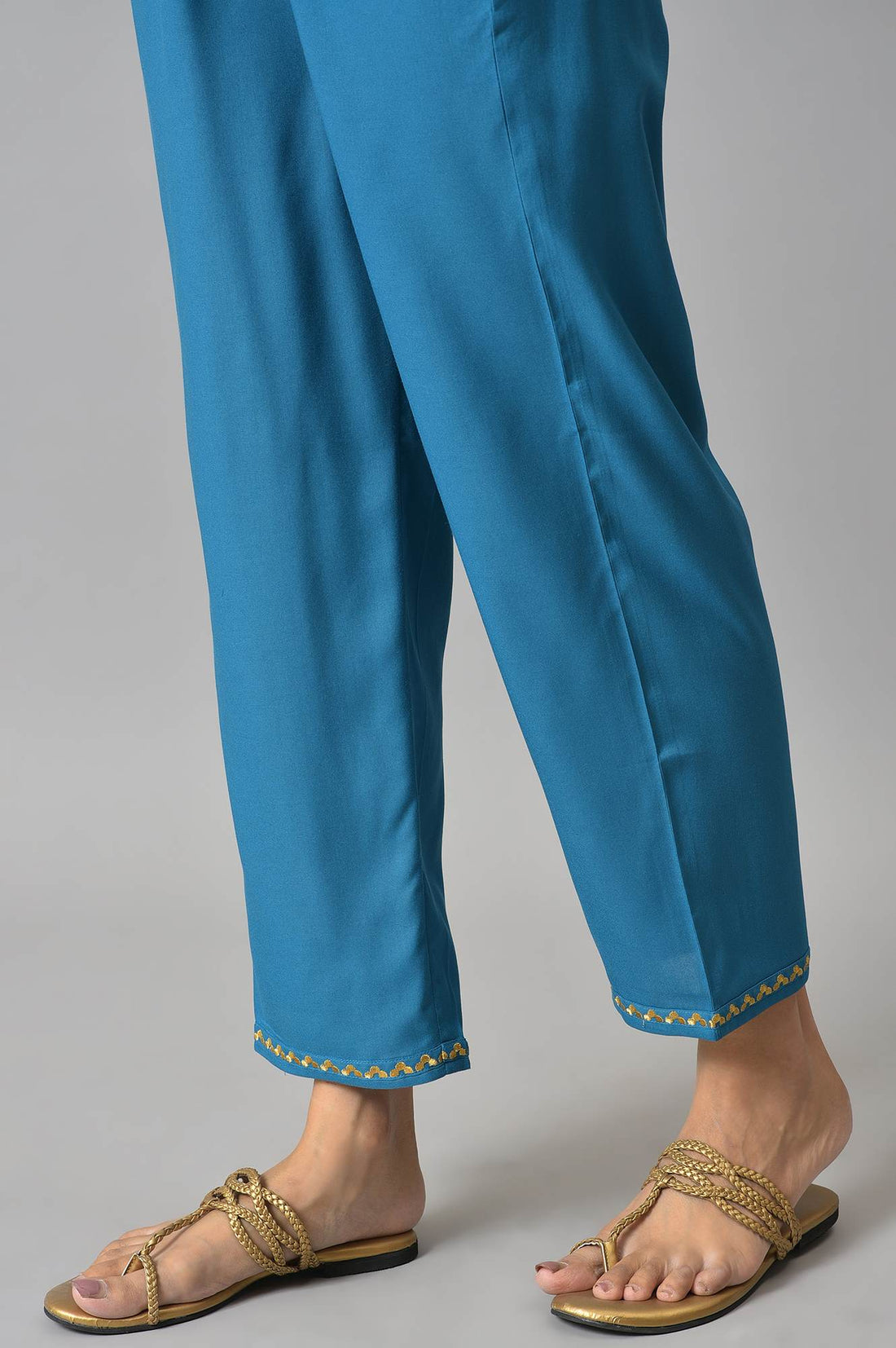 LIVA Black Zari Embroidered kurta with Blue Straight Palazzo and Dupatta Set