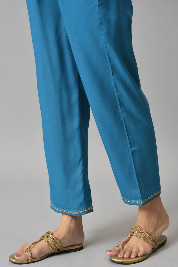 LIVA Black Zari Embroidered kurta with Blue Straight Palazzo and Dupatta Set