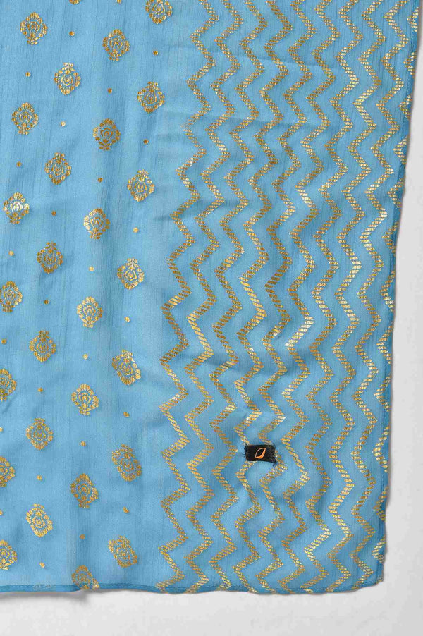 LIVA Black Zari Embroidered kurta with Blue Straight Palazzo and Dupatta Set