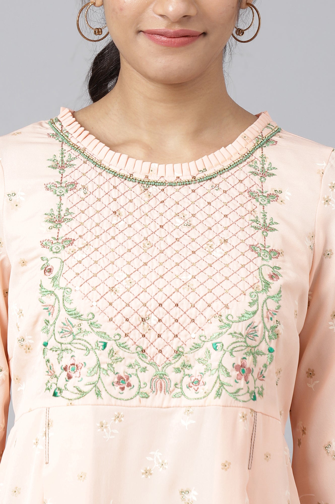 Pink Embroidered Dress with Green Tights and Dupatta