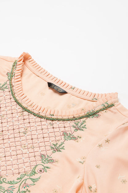 Pink Embroidered Dress with Green Tights and Dupatta