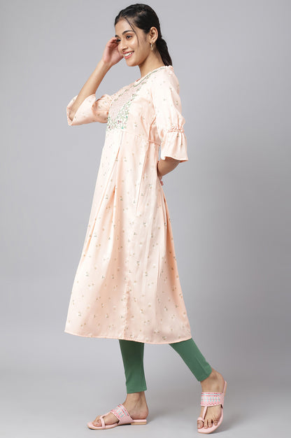 Pink Embroidered Dress with Green Tights and Dupatta