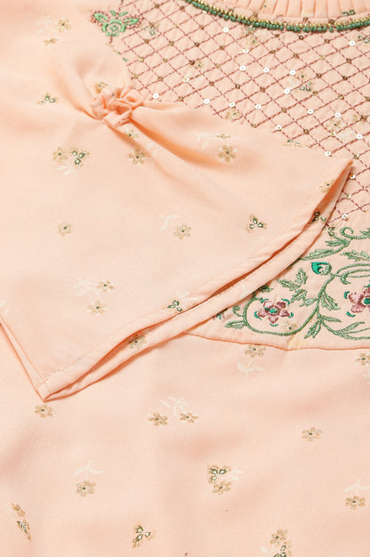 Pink Embroidered Dress with Green Tights and Dupatta