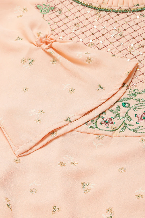 Pink Embroidered Dress with Green Tights and Dupatta