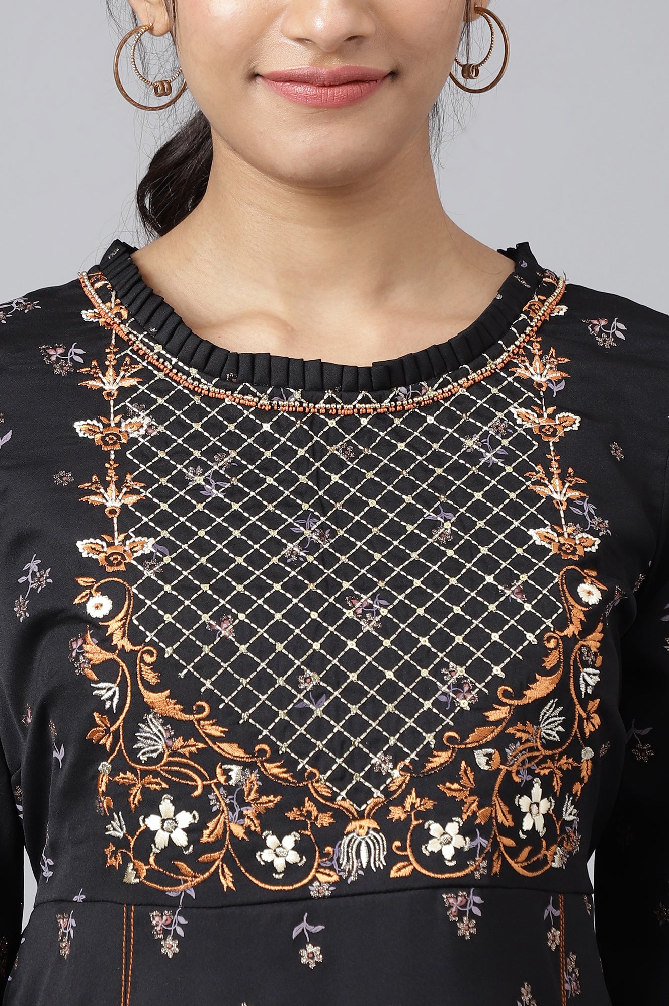 black dress with orange dupatta Black Chaniya Choli with Orange Dupatta