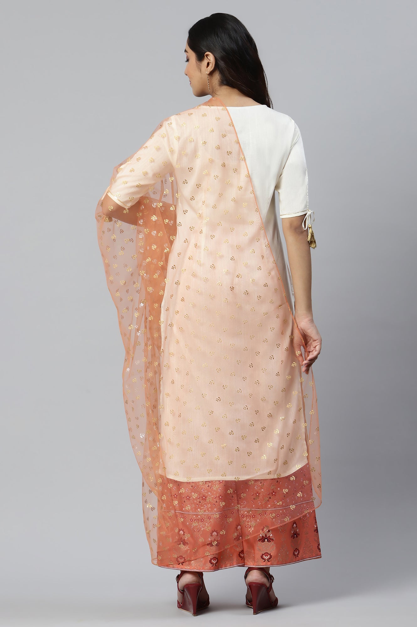 Off-white Sequined kurta with Straight Palazzo and Dupatta