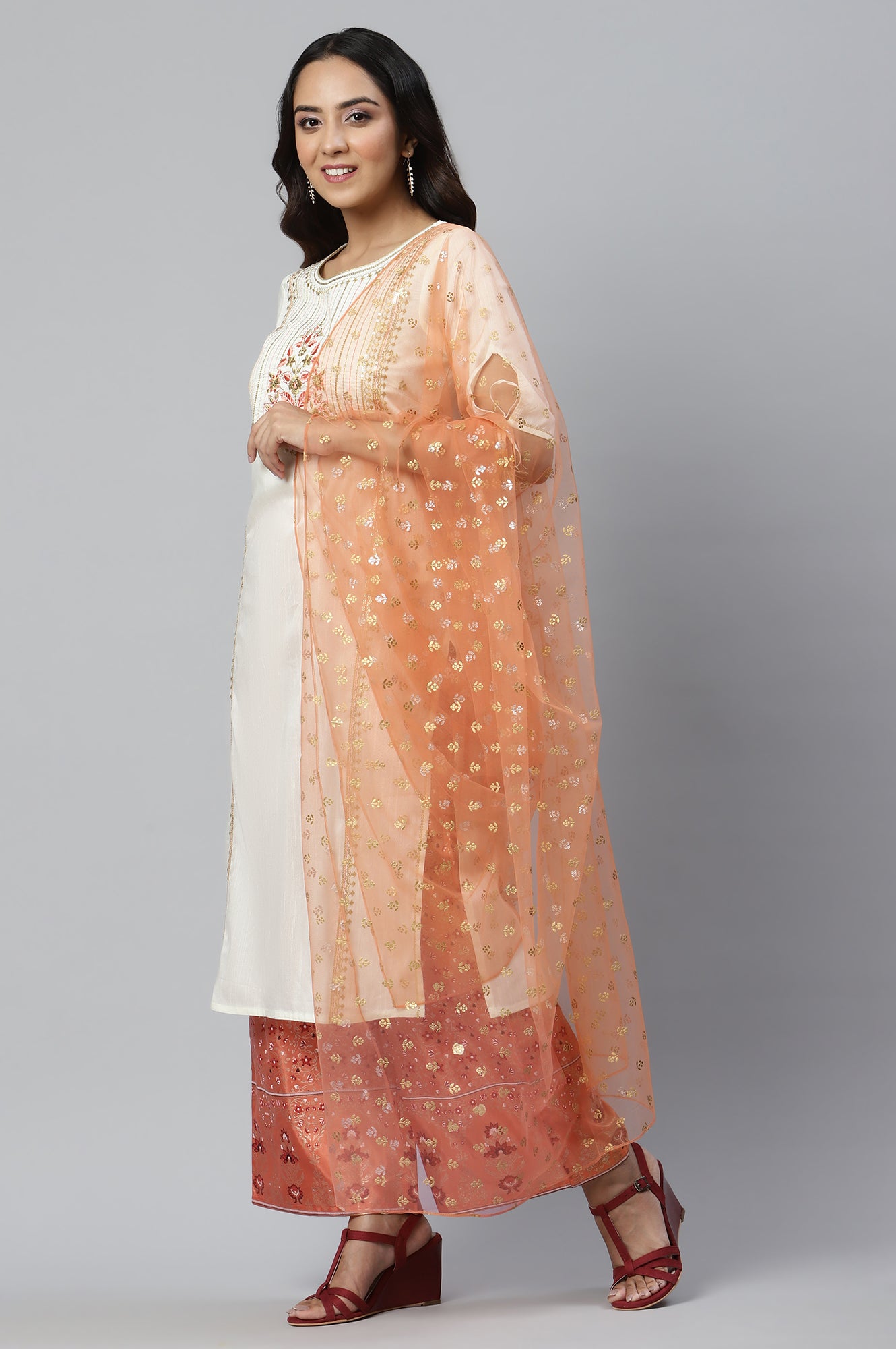 Off-white Sequined kurta with Straight Palazzo and Dupatta