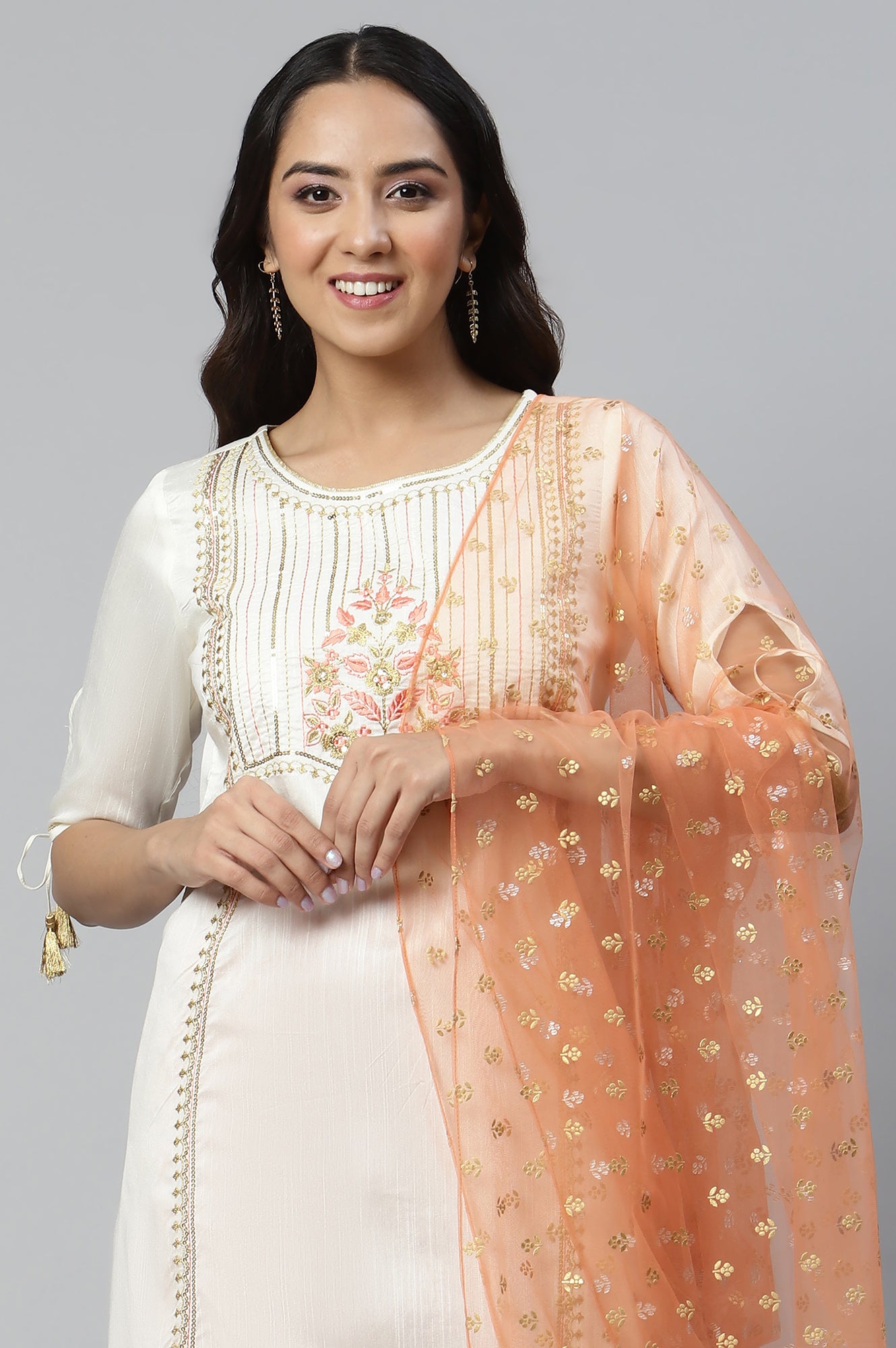 Off-white Sequined kurta with Straight Palazzo and Dupatta