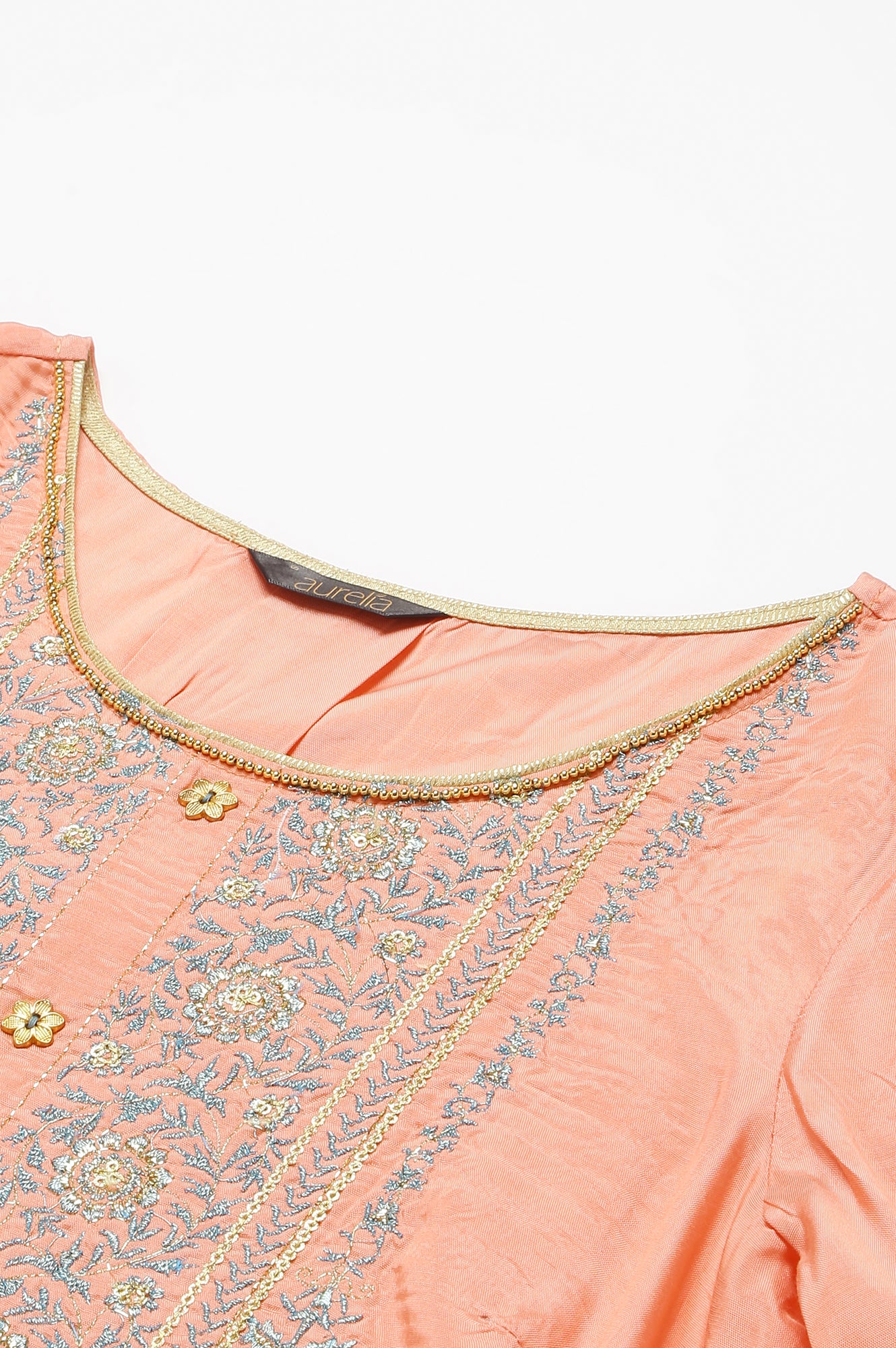 Peach Embroidered Top with Green Skirt and Dupatta