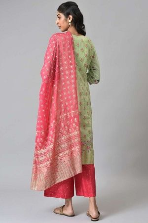 Lime Green LIVA kurta with Pink Printed Palazzo and Dupatta