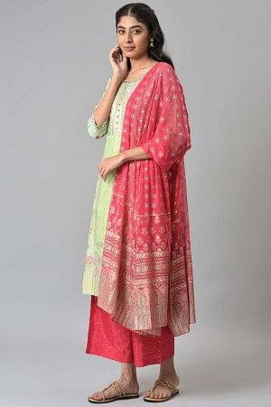 Lime Green LIVA kurta with Pink Printed Palazzo and Dupatta