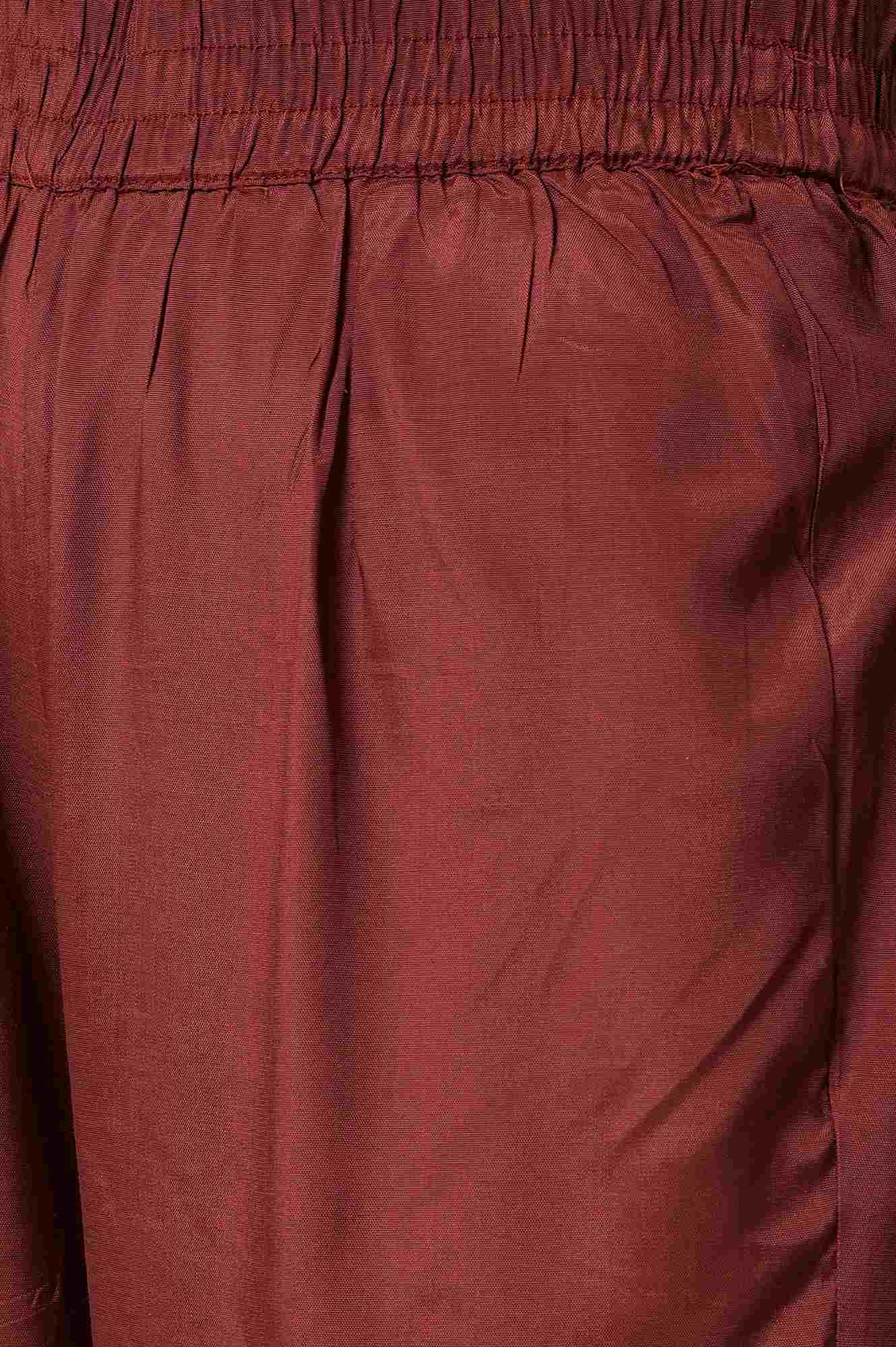 LIVA Dark Red Zari Embroidered kurta with Trousers and Grey Dupatta