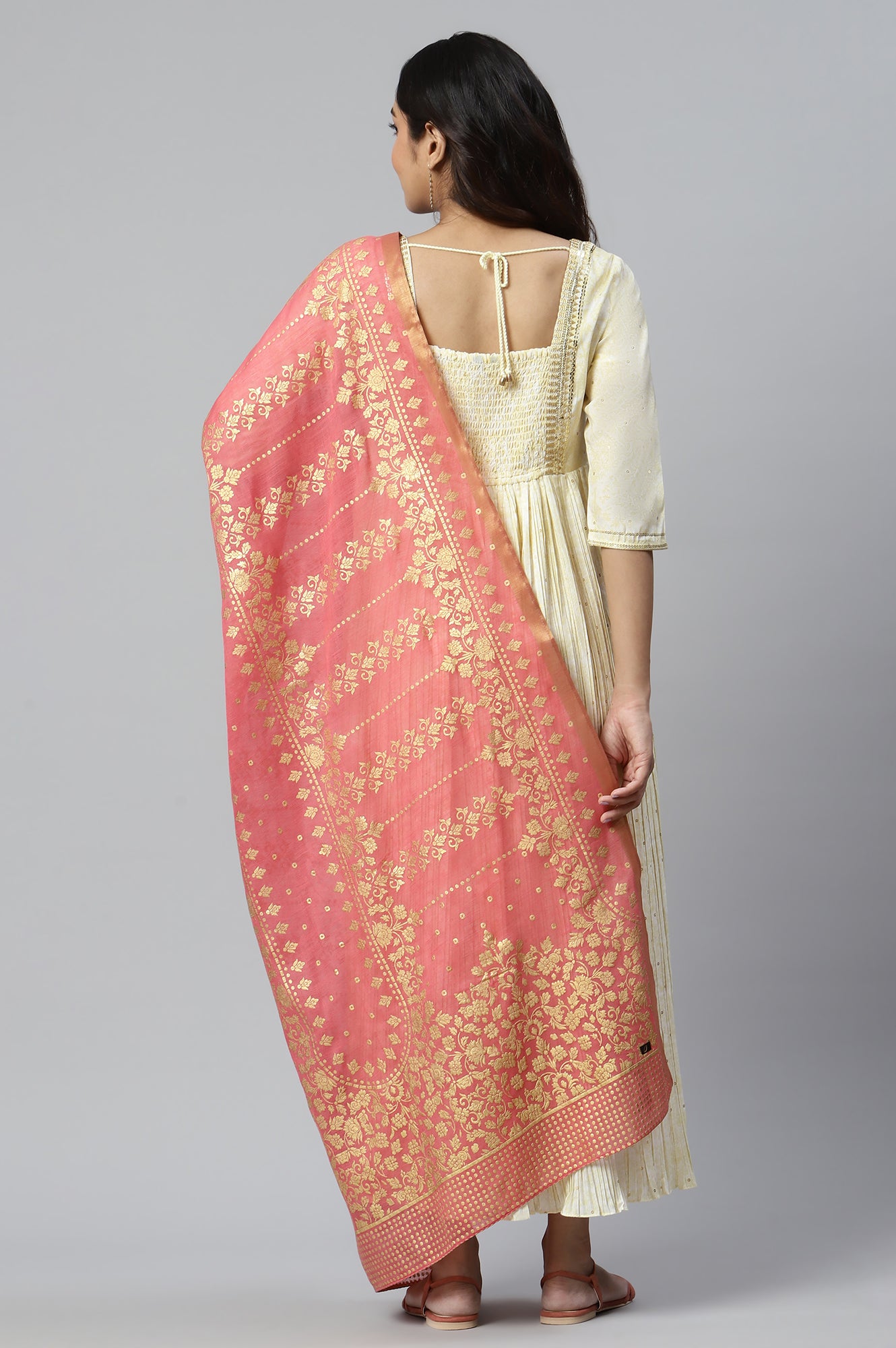 Natural Heavy Festive Dress with Pink Printed Dupatta