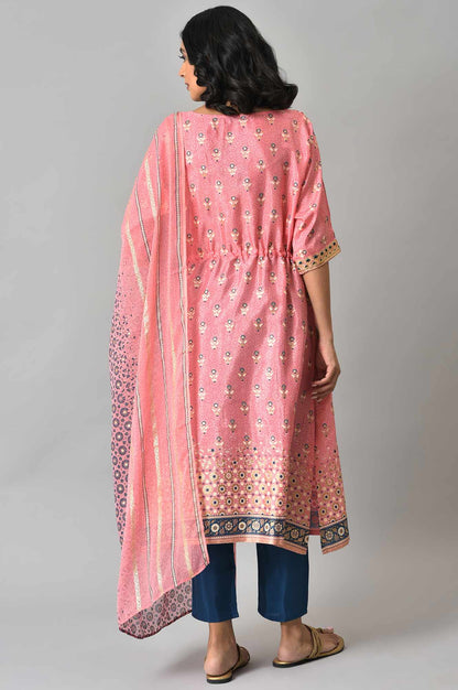 LIVA Pink Printed kurta with Blue Trousers and Pink Dupatta