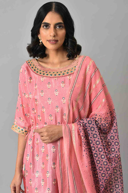 LIVA Pink Printed kurta with Blue Trousers and Pink Dupatta