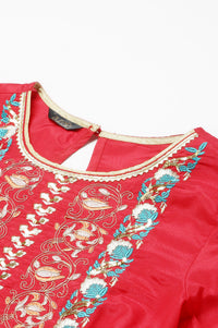Red Embroidered kurta with Blue Straight Palazzo and Dupatta