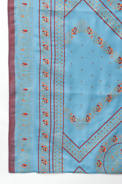 Red Embroidered Kurta With Blue Straight Palazzo And Dupatta