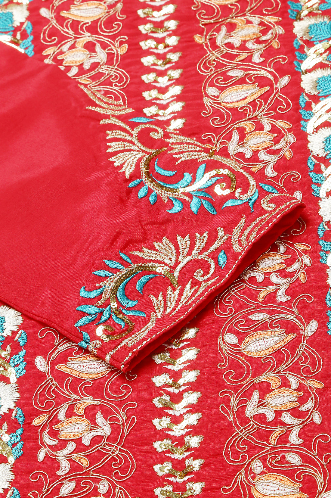 Red Embroidered kurta with Blue Straight Palazzo and Dupatta