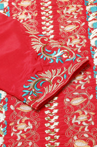 Red Embroidered kurta with Blue Straight Palazzo and Dupatta