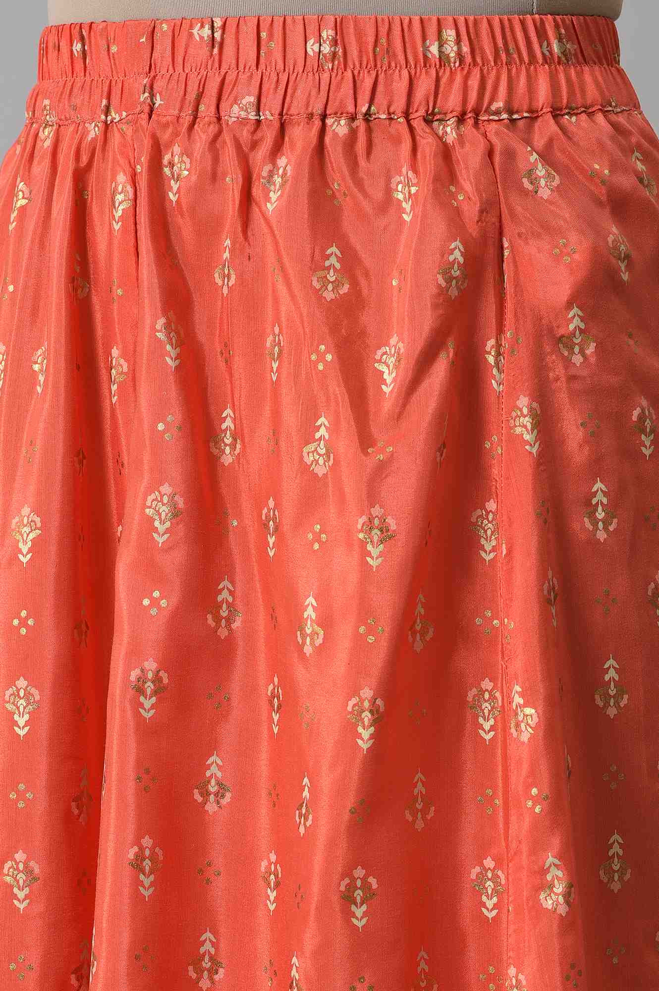 Peach Zari Embroidered Kurta And Palazzo With Printed Dupatta