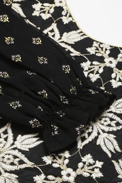 Black Embroidered Top With Semi Flared Palazzo And Dupatta