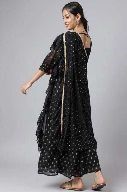 Black Embroidered Top With Semi Flared Palazzo And Dupatta