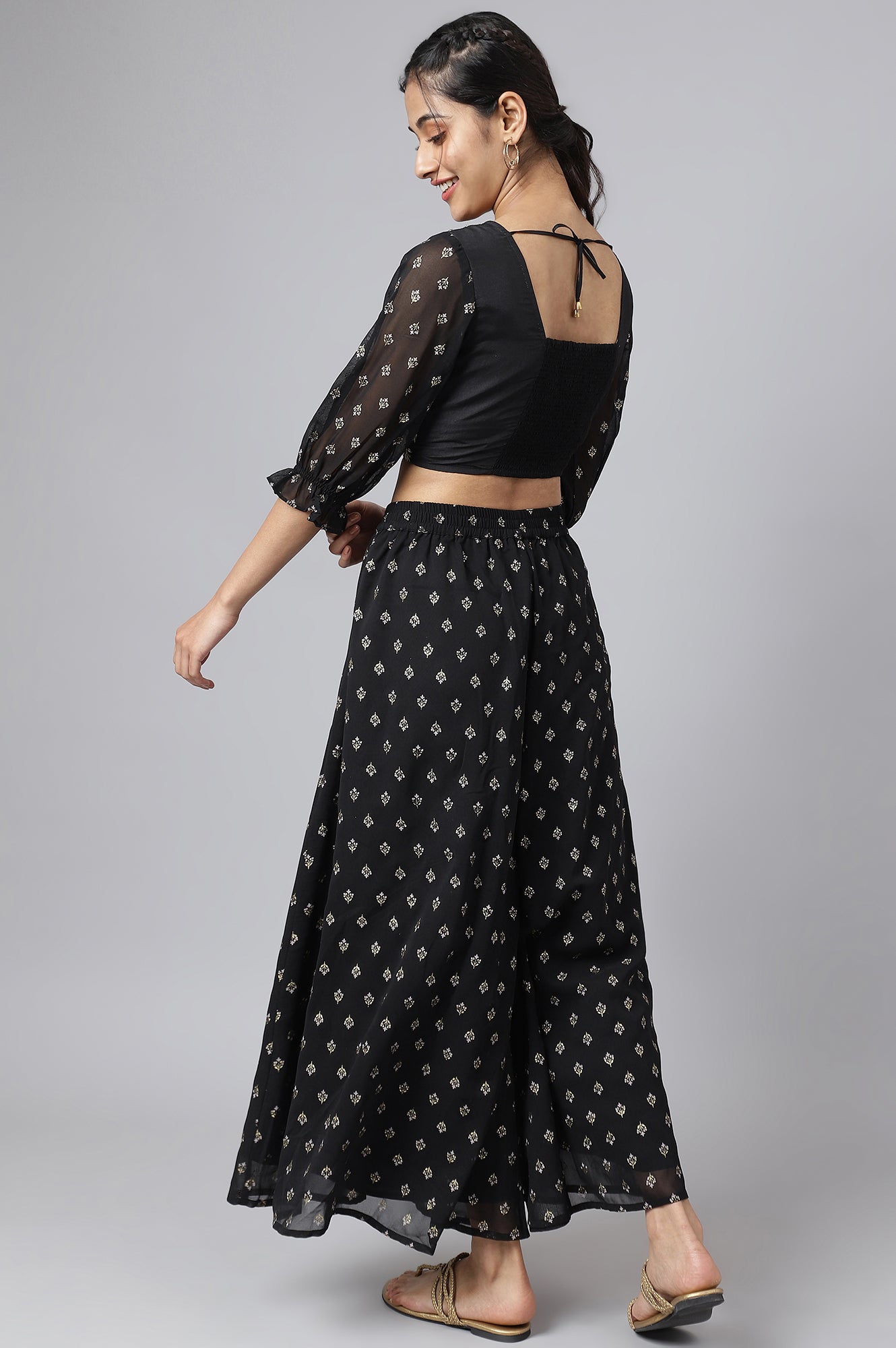 Black Embroidered Top With Semi Flared Palazzo And Dupatta