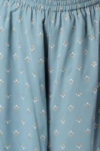 Blue Mist Embroidered Crop Top with Palazzo and Drape