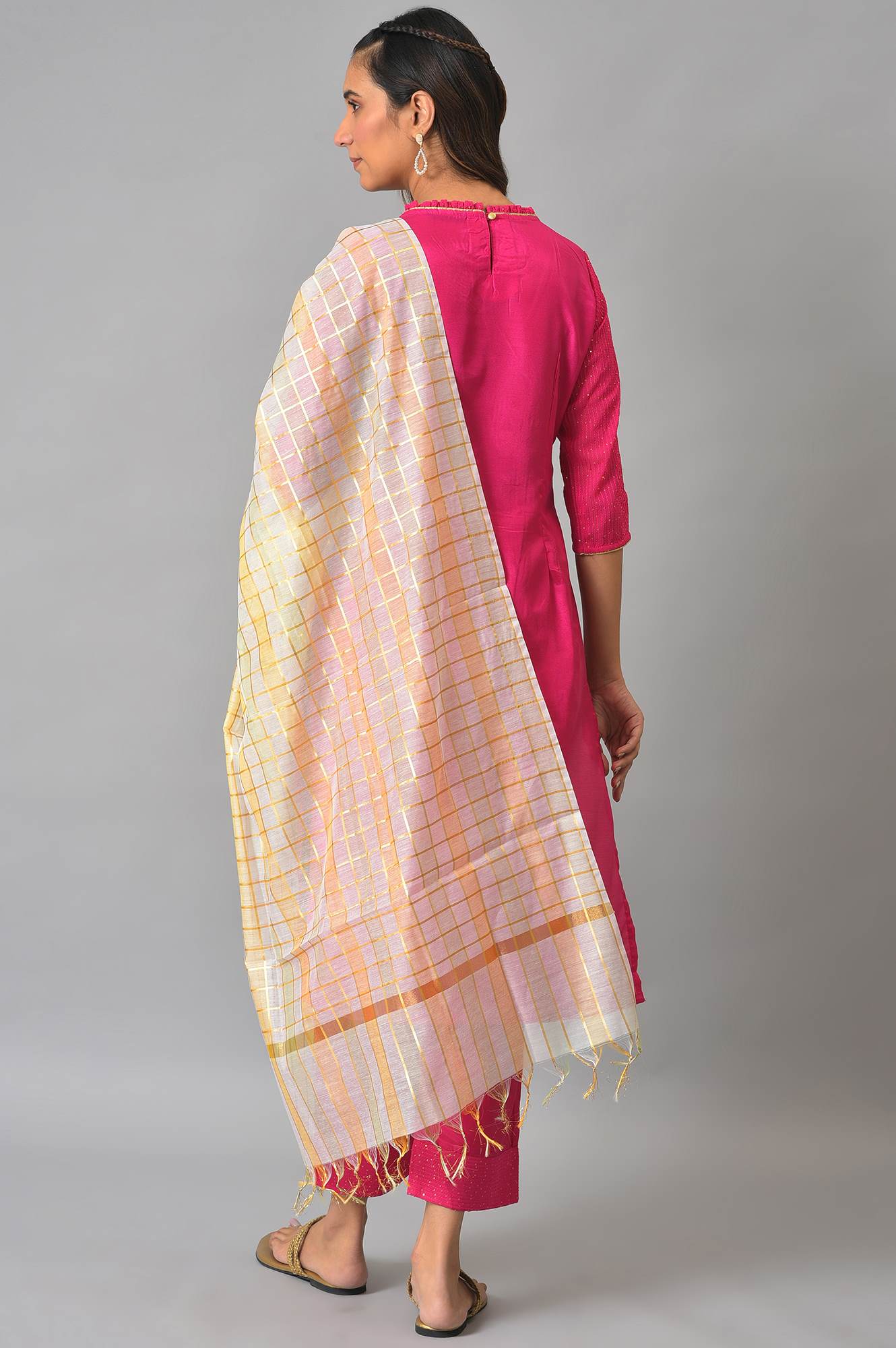 Rani Pink Embroidered Kurta With Palazzos And Dupatta