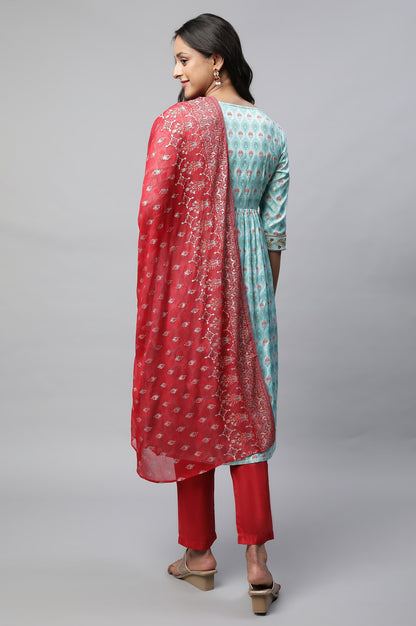 Blue Floral Printed kurta Set