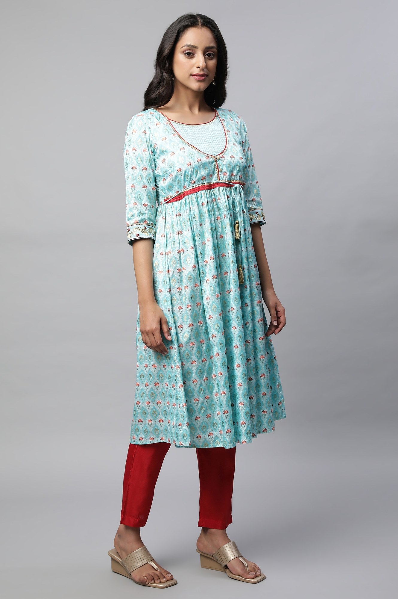 Blue Floral Printed kurta Set