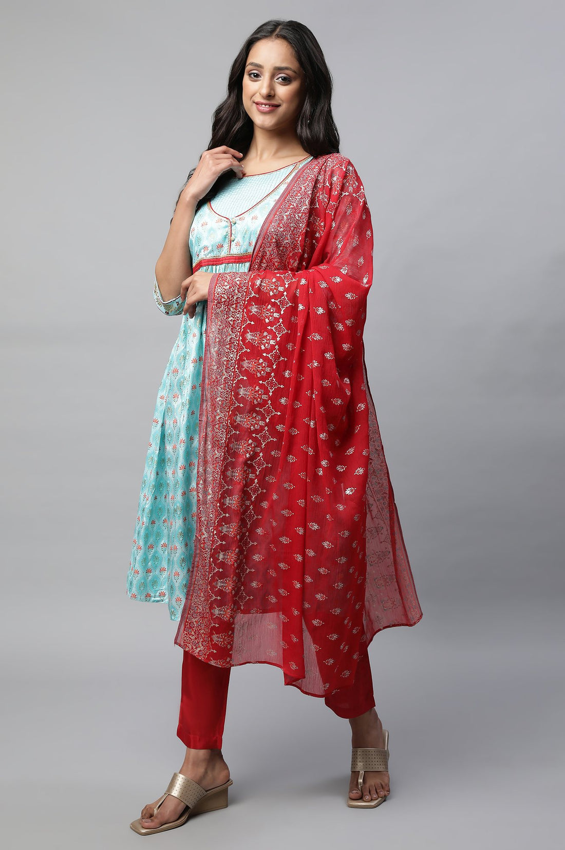 Blue Floral Printed kurta Set