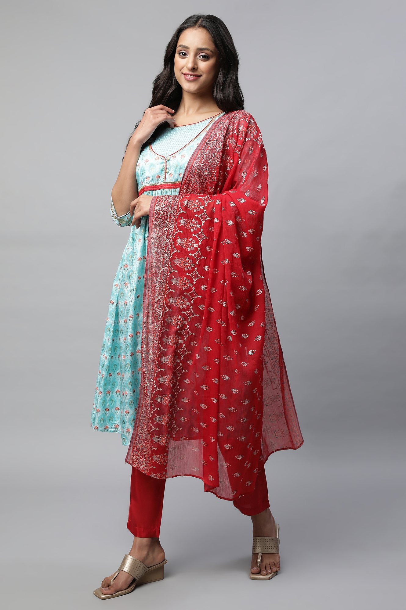 Blue Floral Printed kurta Set