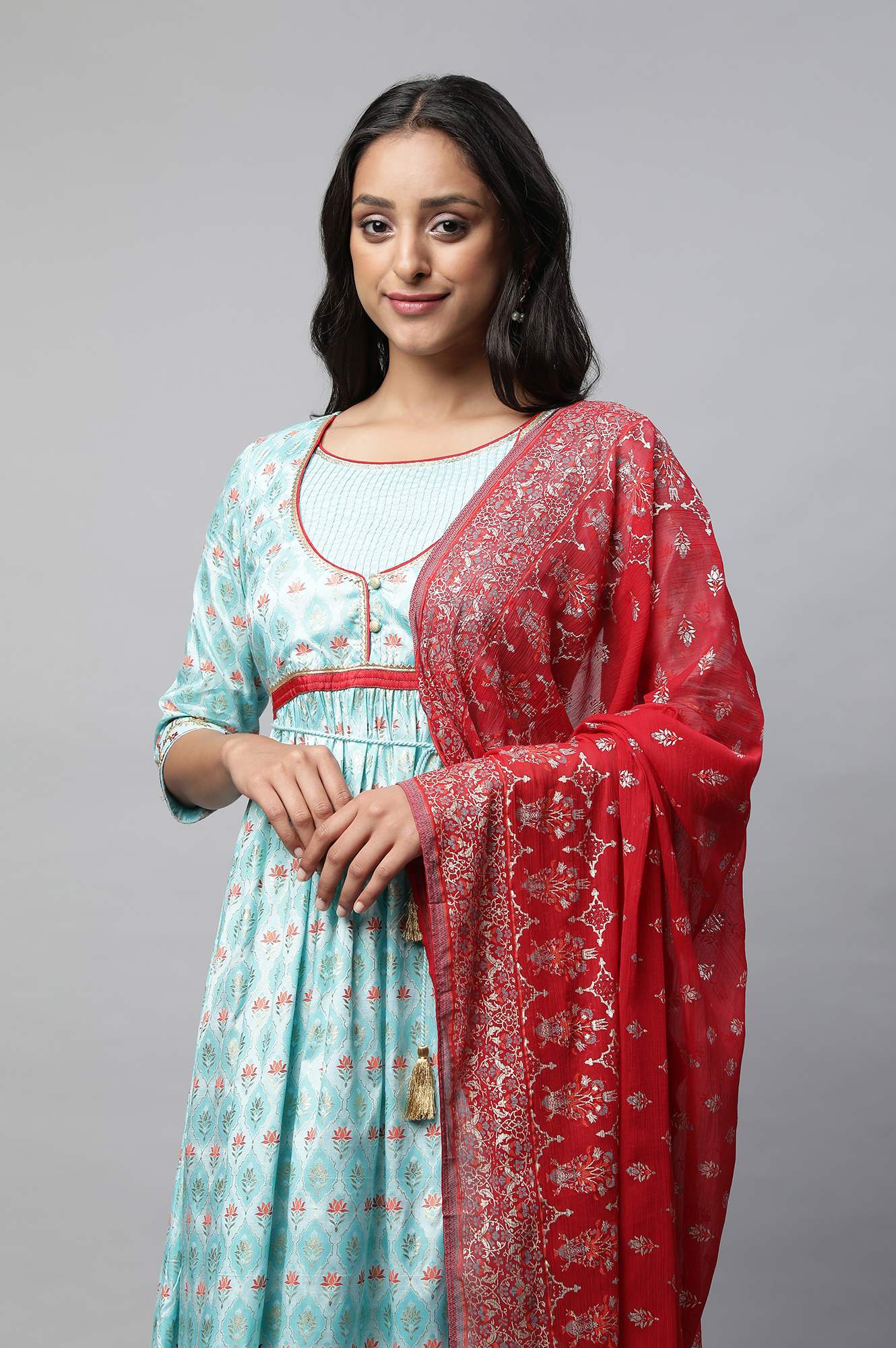 Blue Floral Printed kurta Set