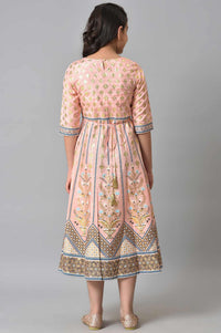 Girls Pink Poly Shantung Flared Dress