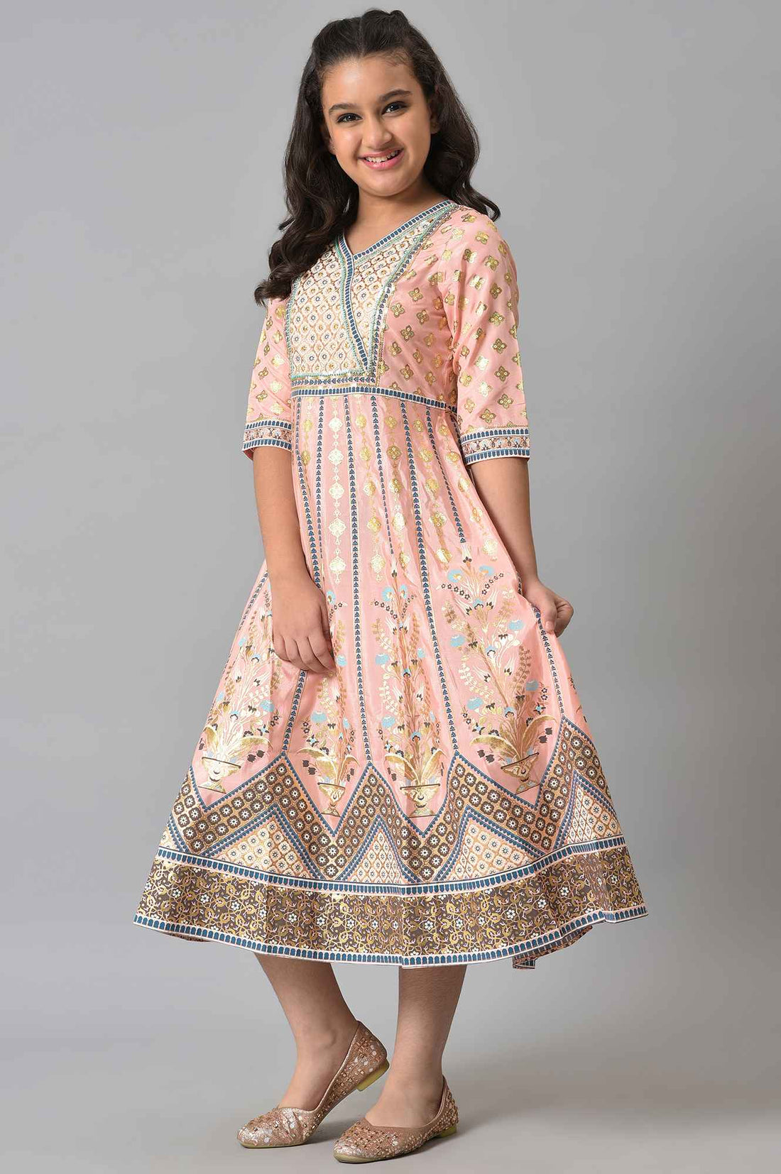 Girls Pink Poly Shantung Flared Dress